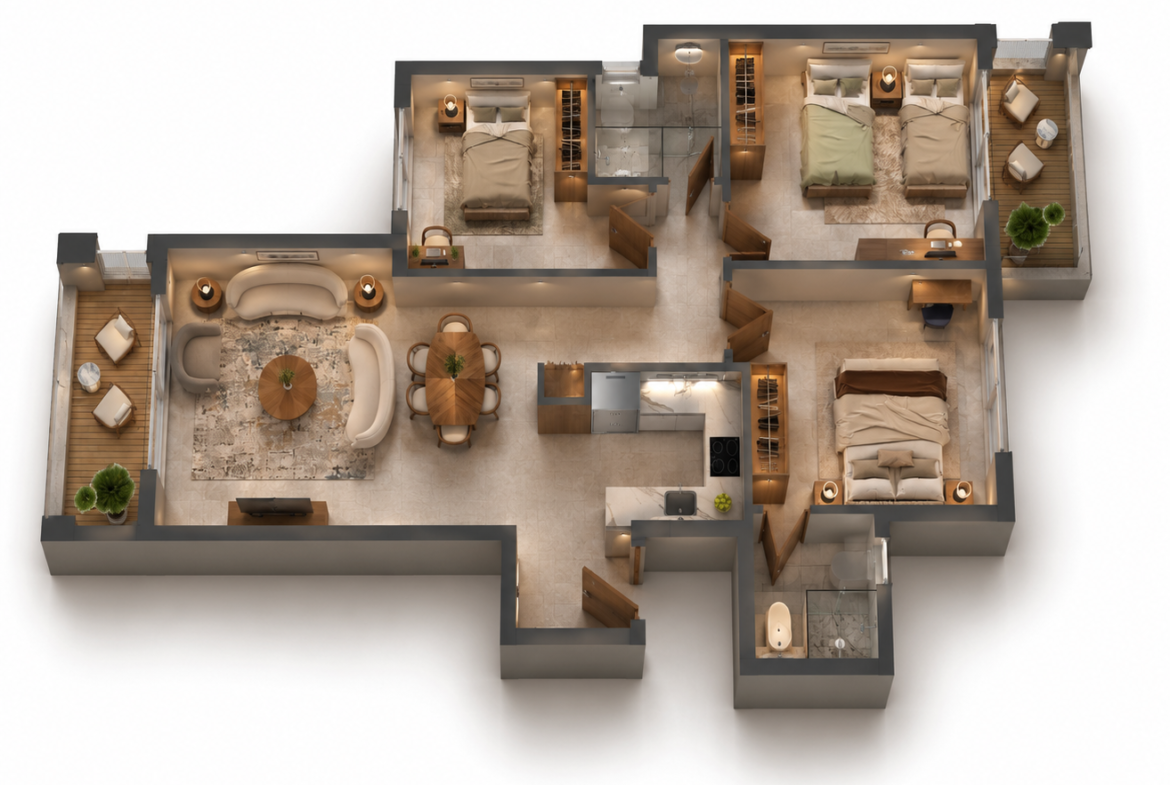 ONE7 unit 4103 3D floor plan