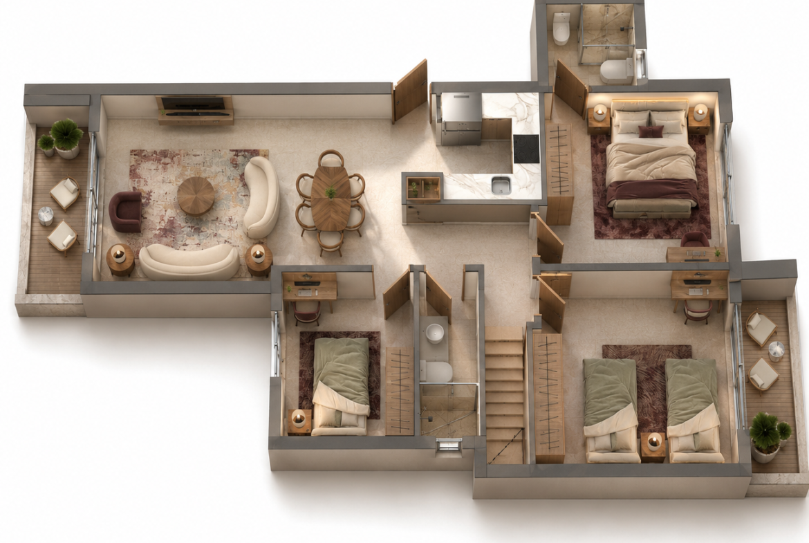 ONE7 unit 4201 3D floor plan