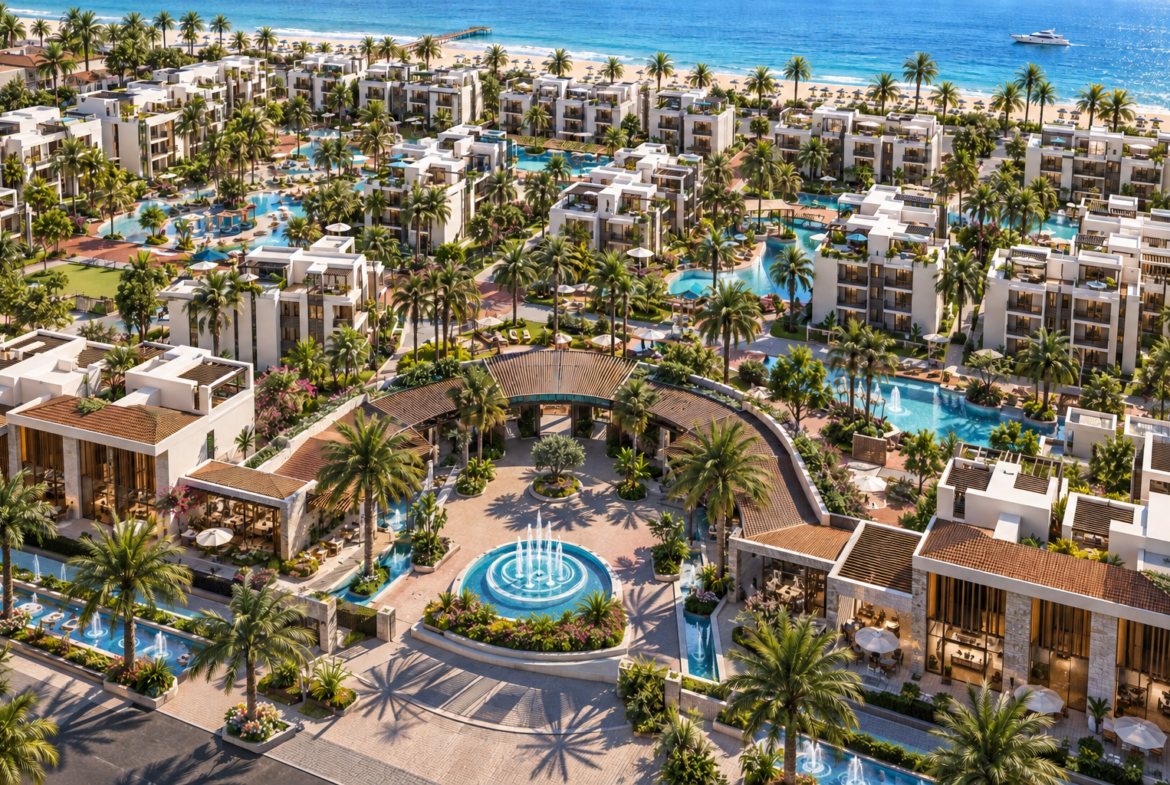 ONE7 Hurghada: Übersicht der Wohnanlage mit Crystal Lagoon für die Besichtigungsplanung