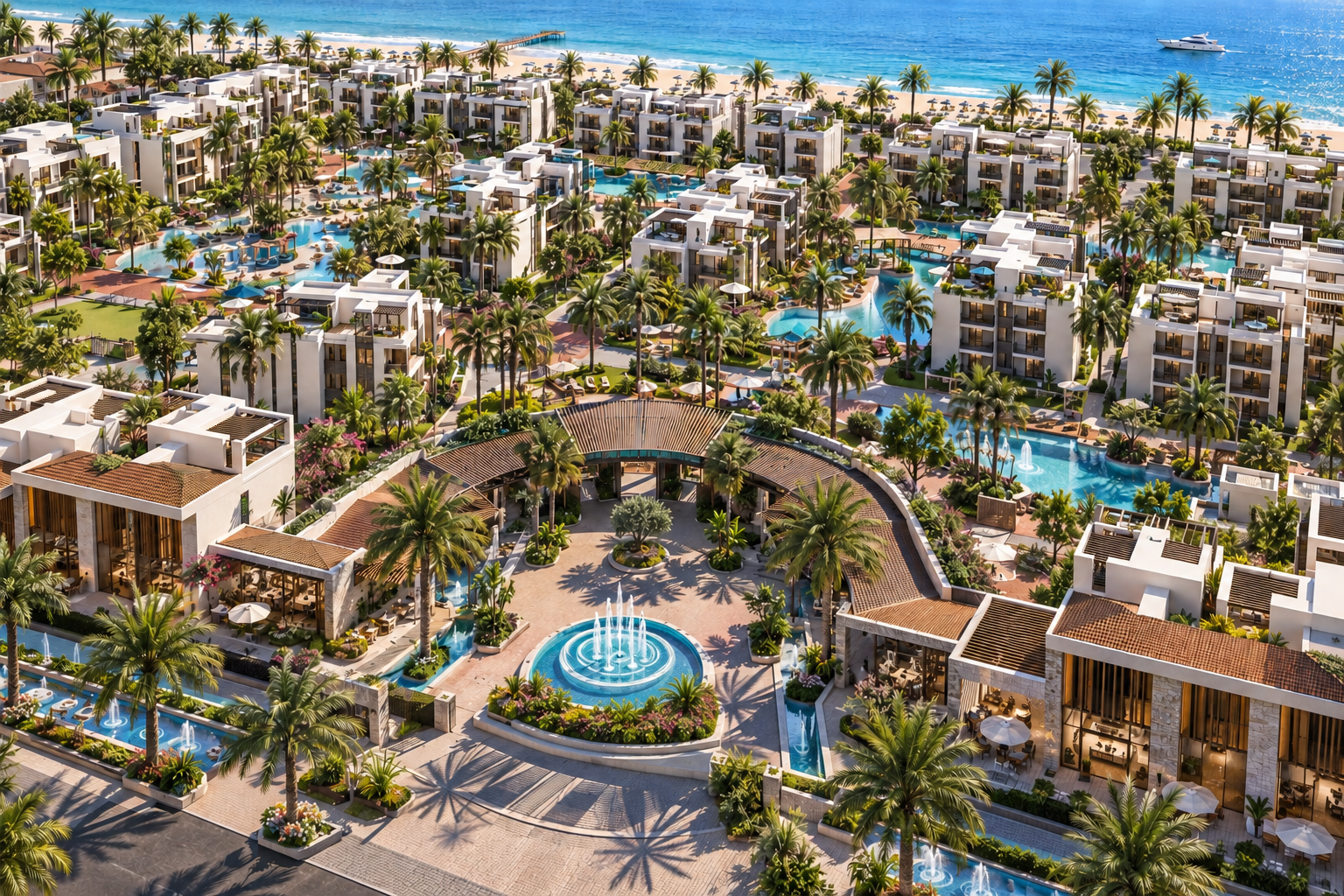 ONE7 Hurghada: Übersicht der Wohnanlage mit Crystal Lagoon für die Besichtigungsplanung