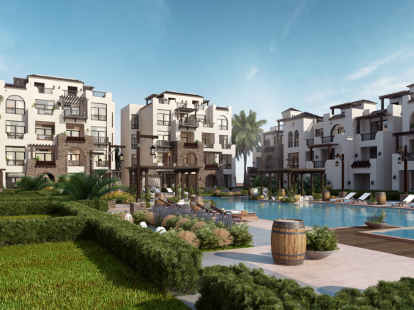Fully finished apartments in Sahl Hasheesh overlooking landscaped resort pools and lagoon