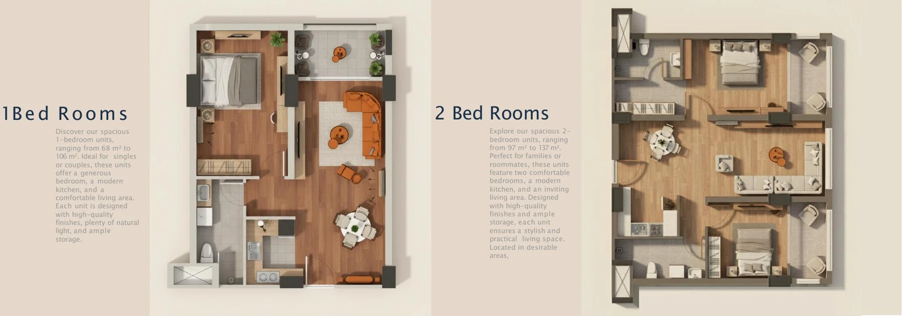 atlantis — One and two bedroom layouts
